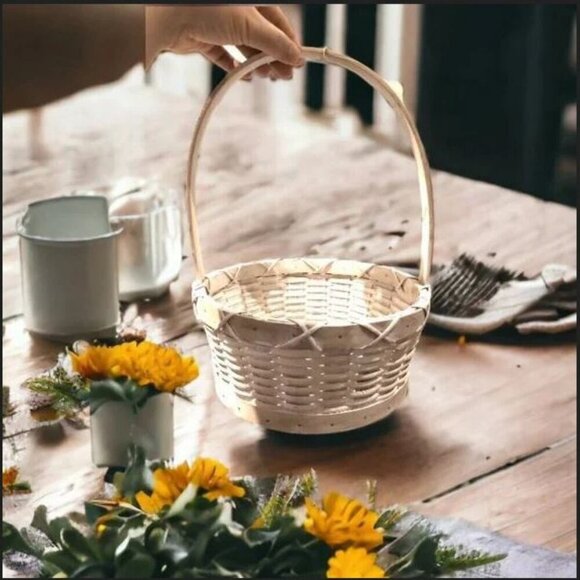 🌱2/$45🌱Handmade Flower girl basket Easter Cottagecore Boho Rustic White washed - Picture 1 of 16